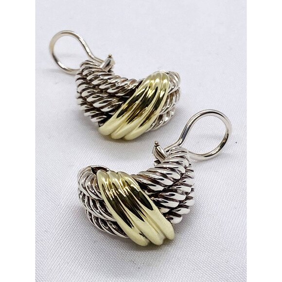 David Yurman Triple Cable Sterling Silver 14K Yellow Gold Clip on Earrings - Picture 1 of 8